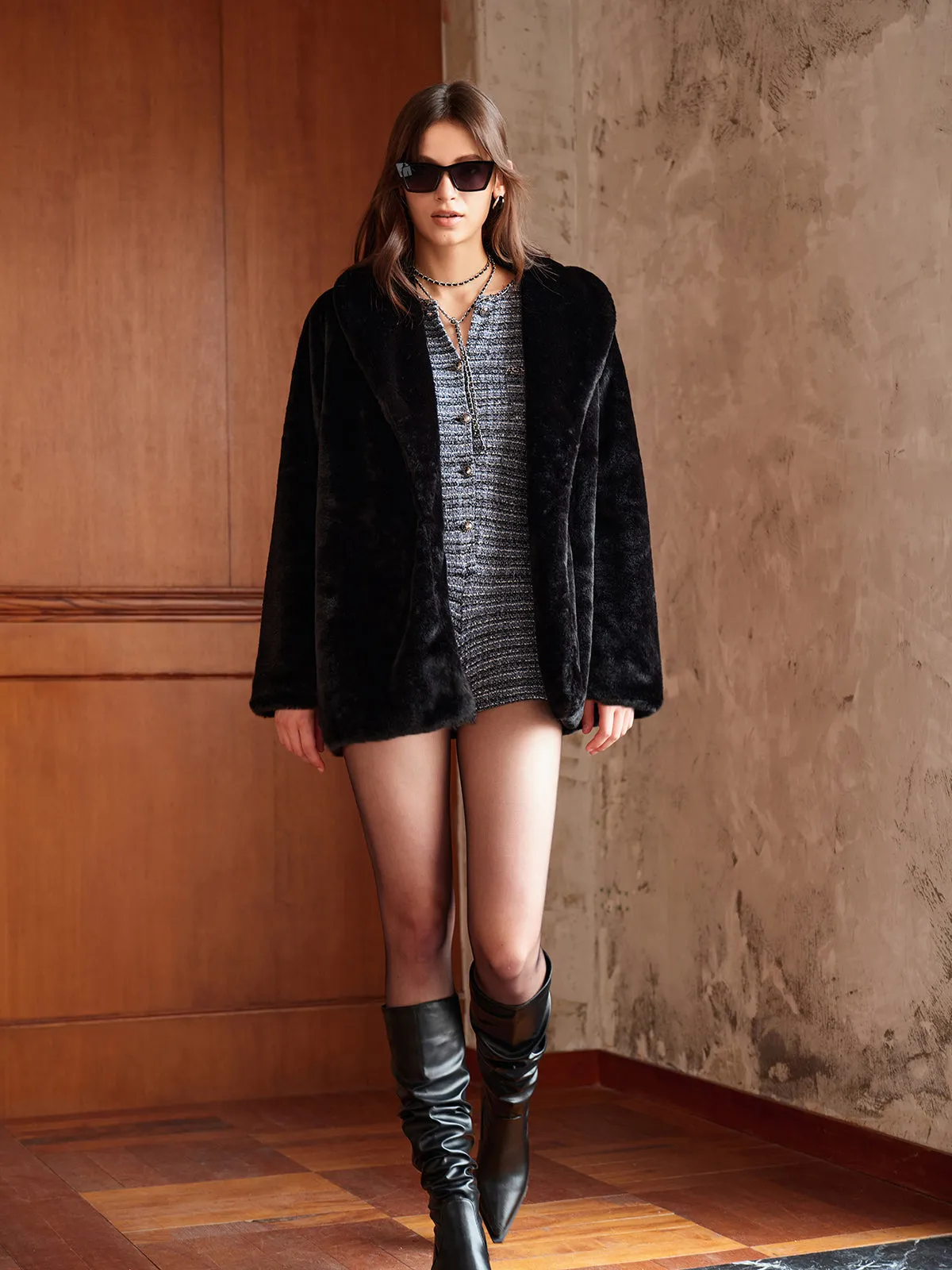 Ultra Warm Draped Oversized Faux Fur Coat sold by COMMENSE product image thumbnail 5