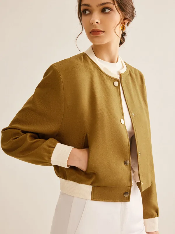 Oversized Crew Neck Contrast Trim Button Jacket sold by COMMENSE
