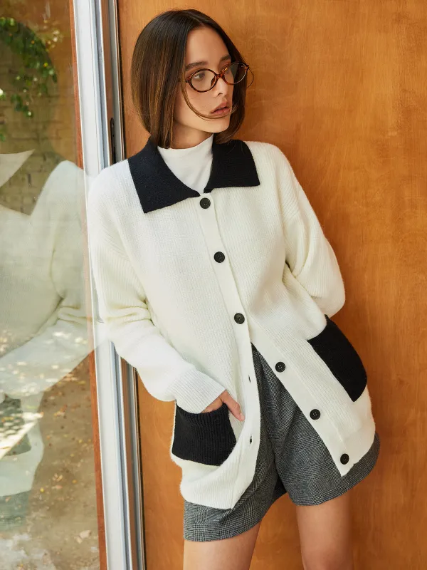 Color Block Lapel Oversized Cardigan sold by COMMENSE