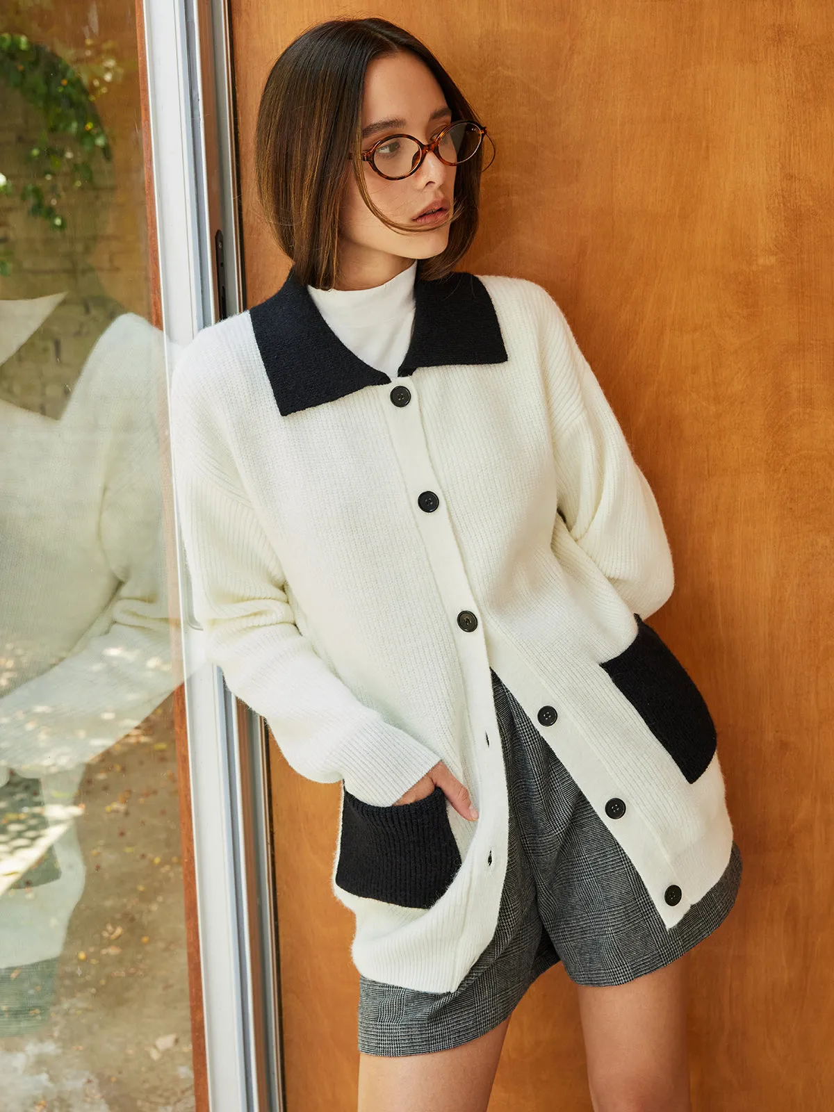 Color Block Lapel Oversized Cardigan sold by COMMENSE