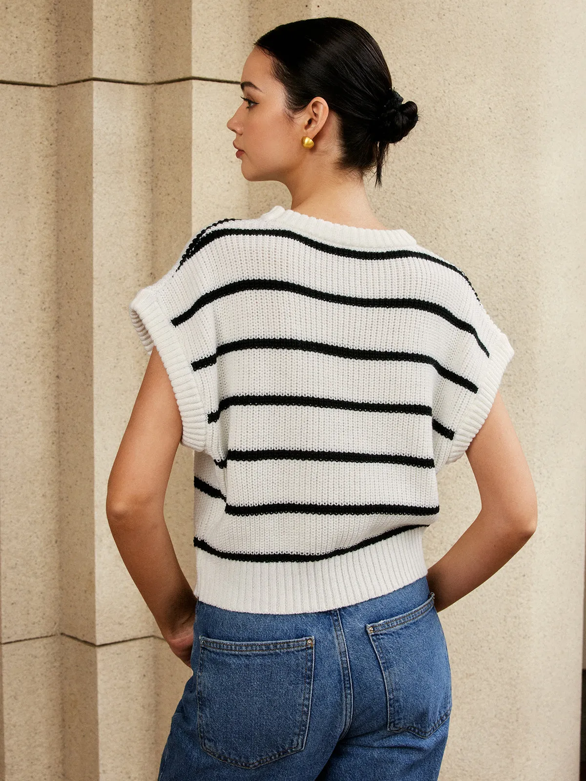 Oversized Striped Cap Sleeve Sweater sold by COMMENSE product image thumbnail 3