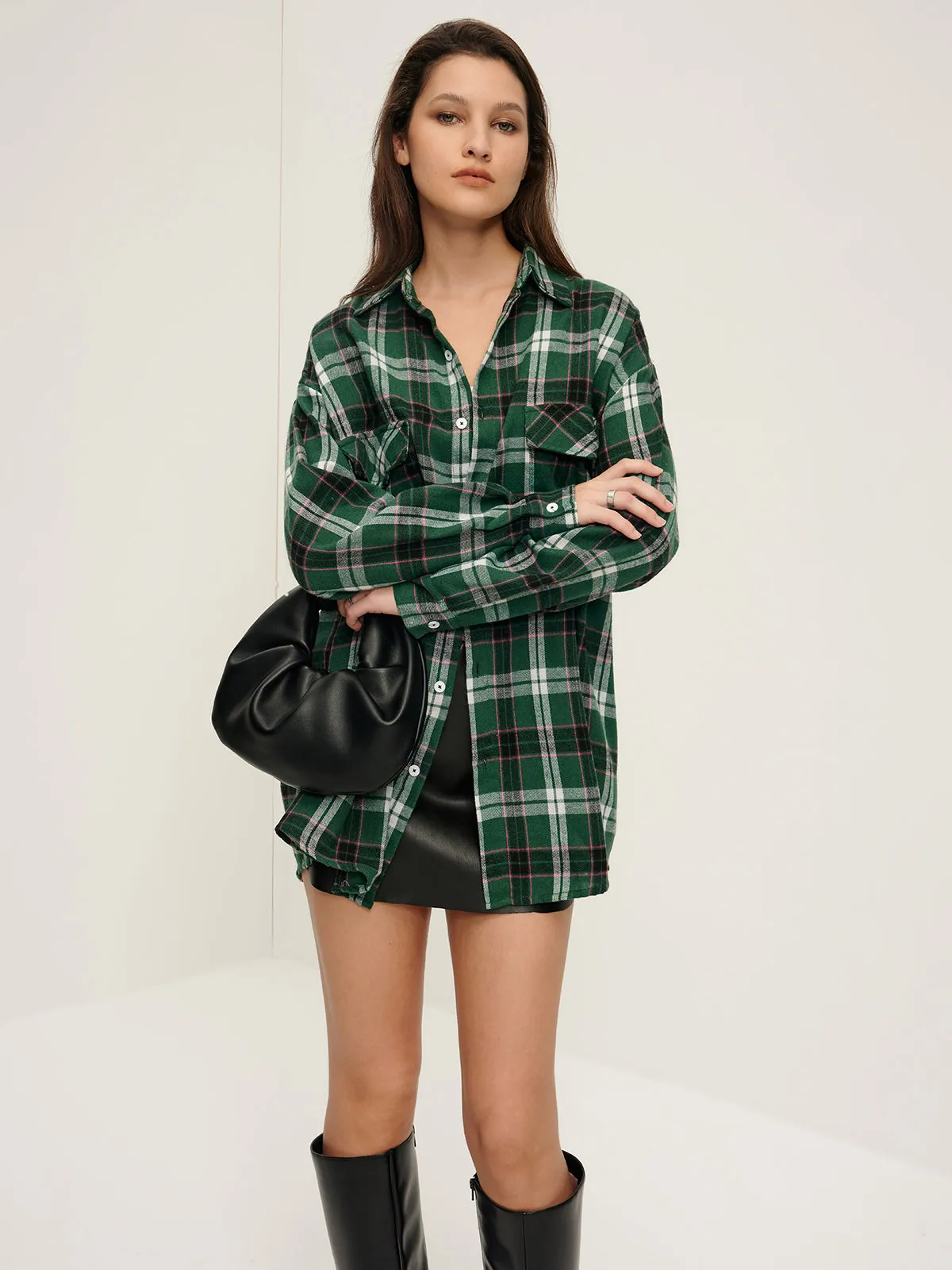 Oversized Plaid Lapel Pockets Shirt sold by COMMENSE product image thumbnail 4