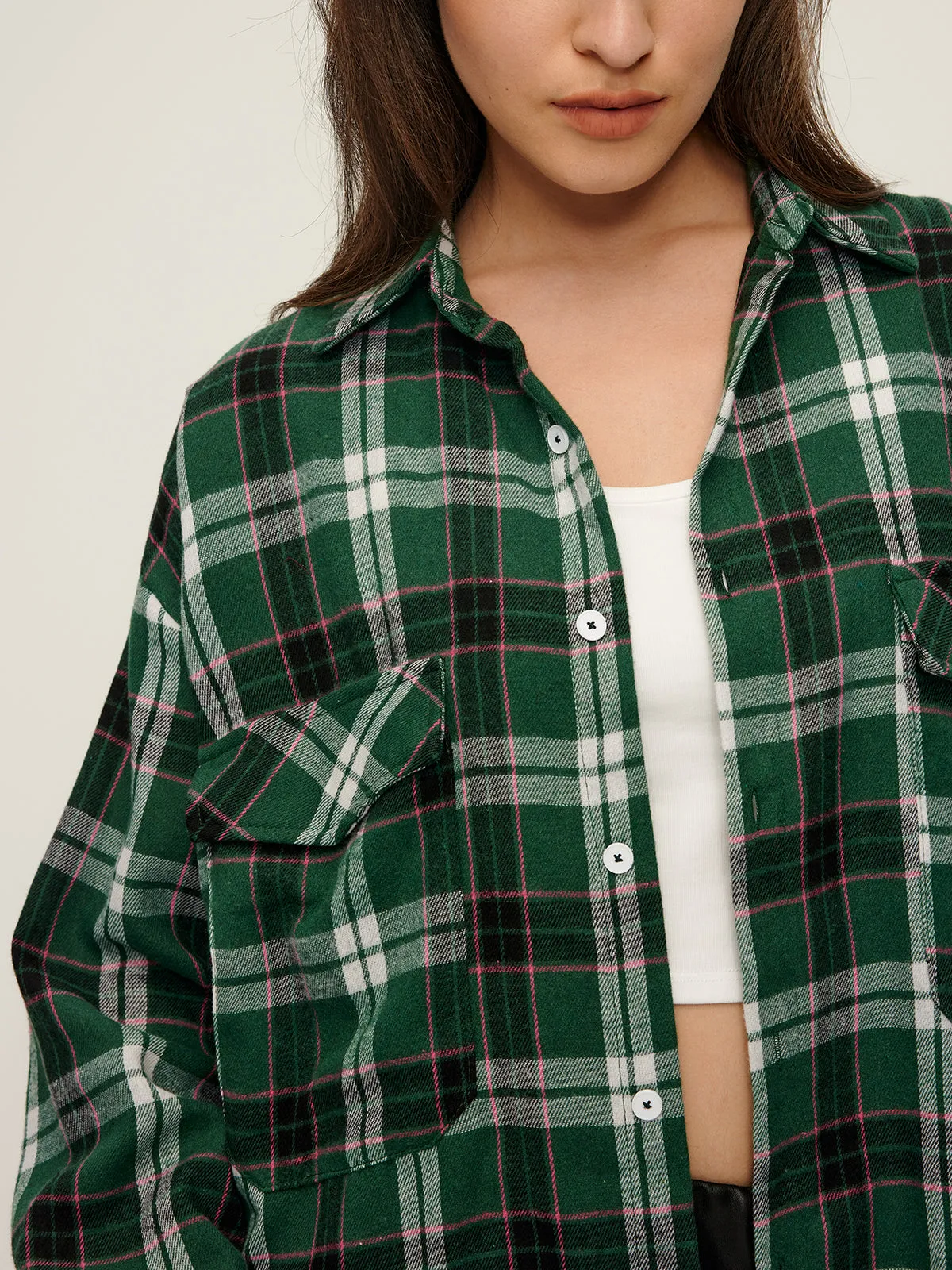 Oversized Plaid Lapel Pockets Shirt sold by COMMENSE product image thumbnail 3