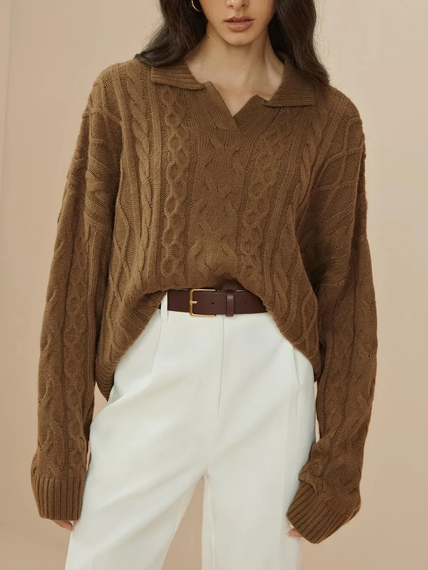 Oversized Lapel Cable Pullover Sweater sold by COMMENSE product image thumbnail 4