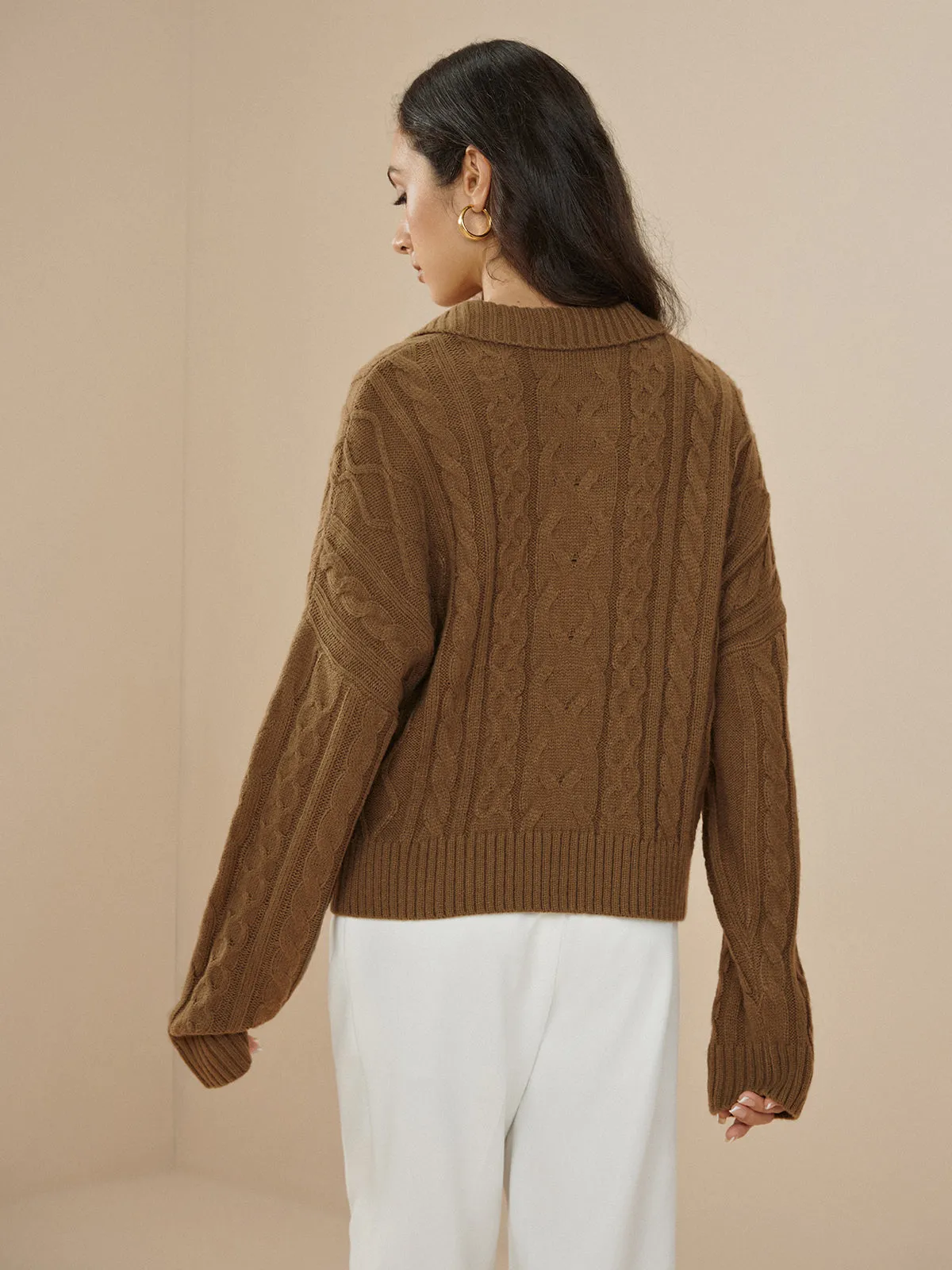 Oversized Lapel Cable Pullover Sweater sold by COMMENSE product image thumbnail 5