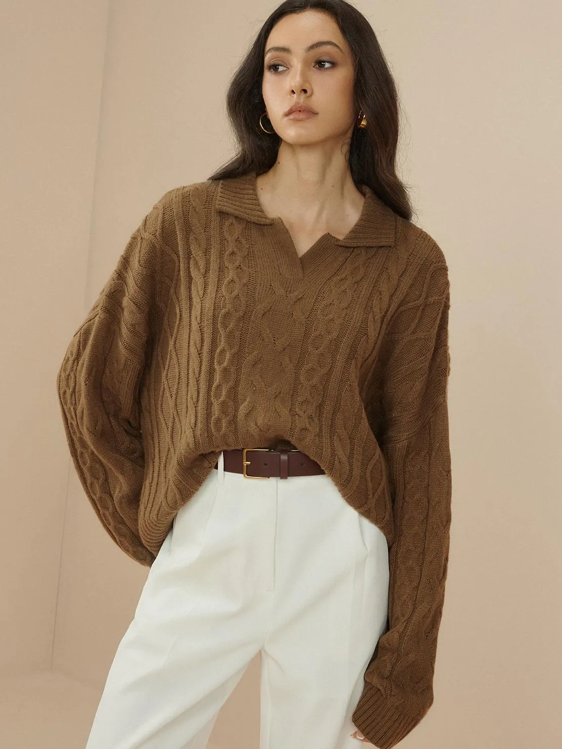 Oversized Lapel Cable Pullover Sweater sold by COMMENSE product image thumbnail 2