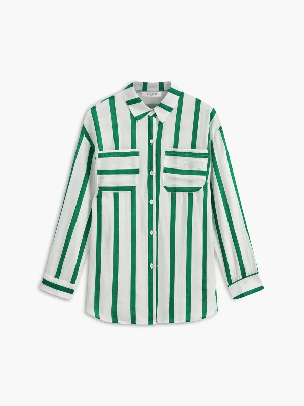 Oversized Cotton & Linen Stripe Shirt sold by COMMENSE