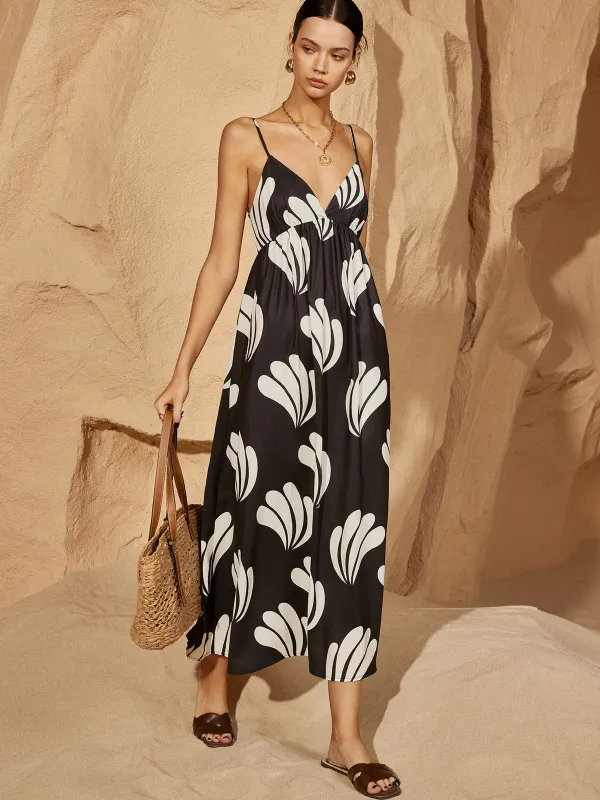 Oversized Palm Backless V-Neck Dress sold by COMMENSE