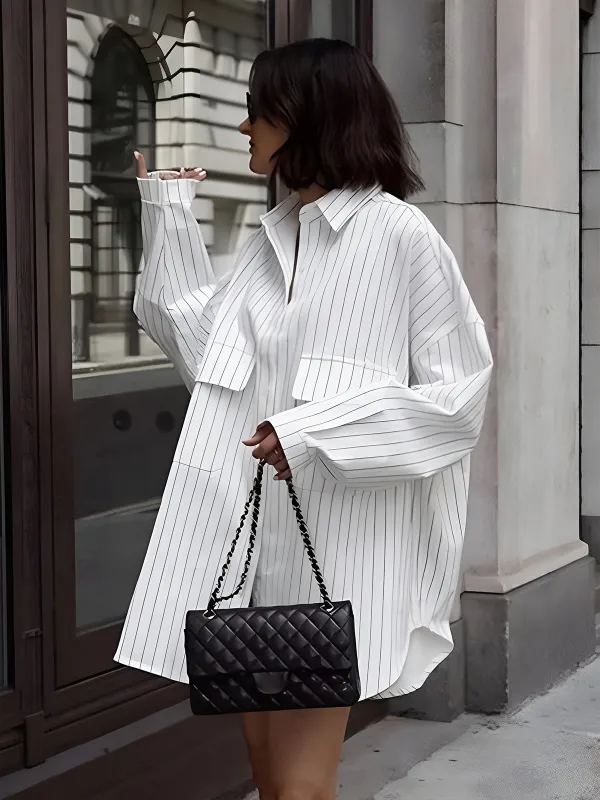 Oversized Striped Large Pockets Shirt sold by COMMENSE
