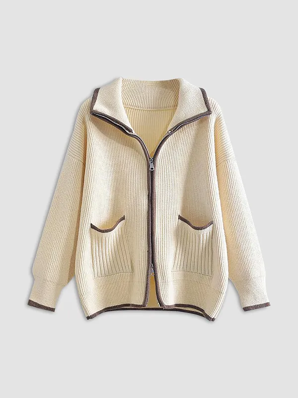Oversized Loaf Zip Collared Cardigan sold by COMMENSE