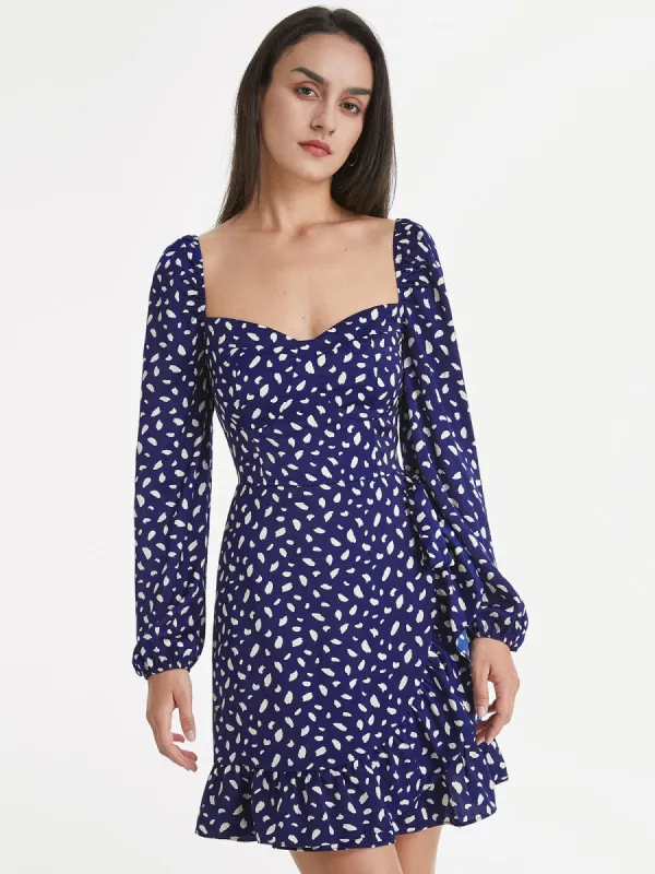Sweetheart Long Puff Sleeve Printed Mini Ruffle Dress sold by COMMENSE