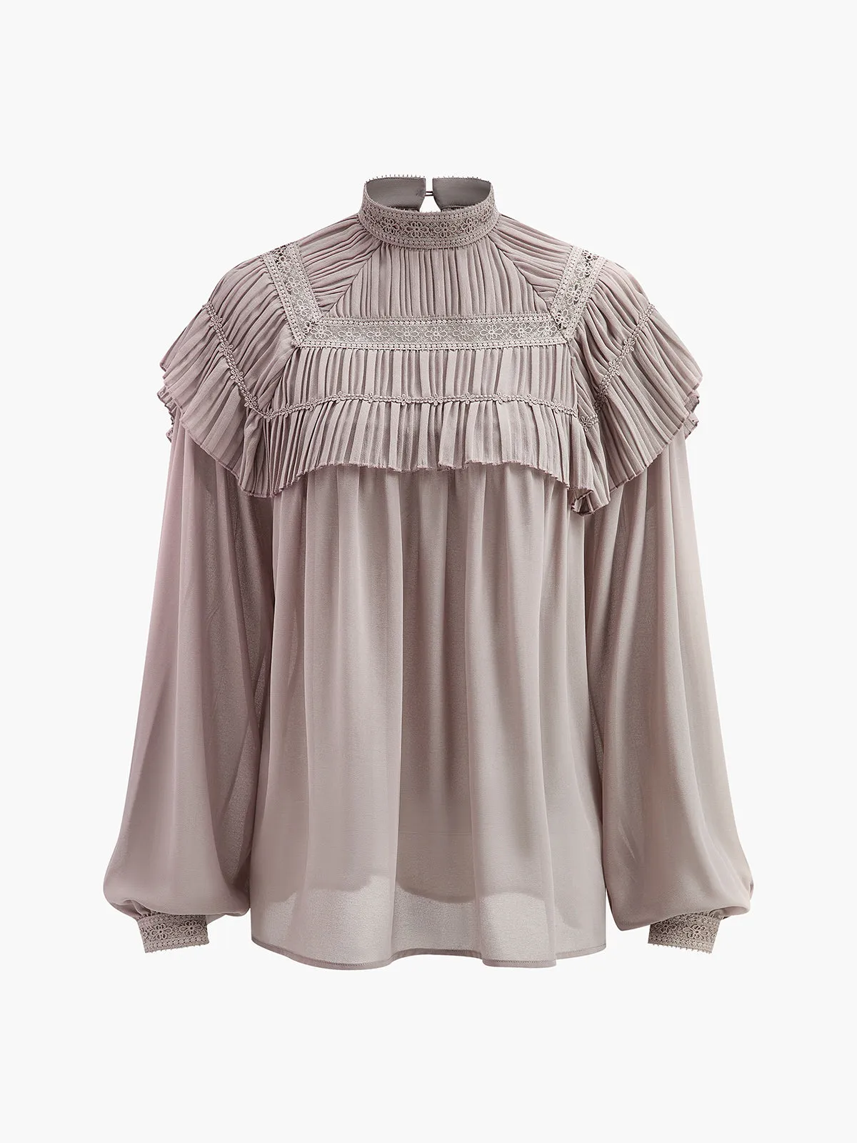 Semi-Sheer Button Pleated Chiffon Blouse sold by COMMENSE
