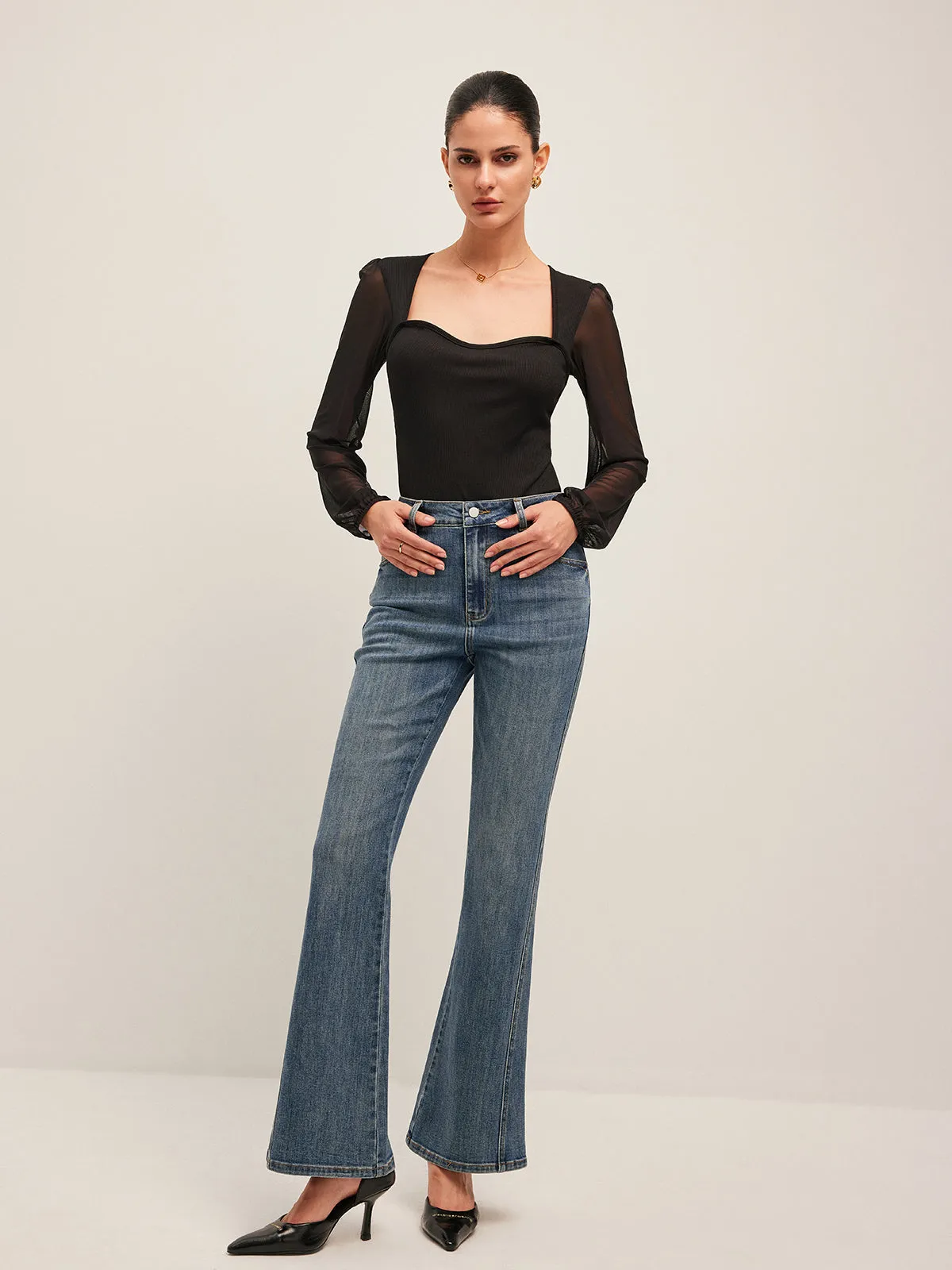 Flared Mid-Waisted Jeans sold by COMMENSE product image thumbnail 3