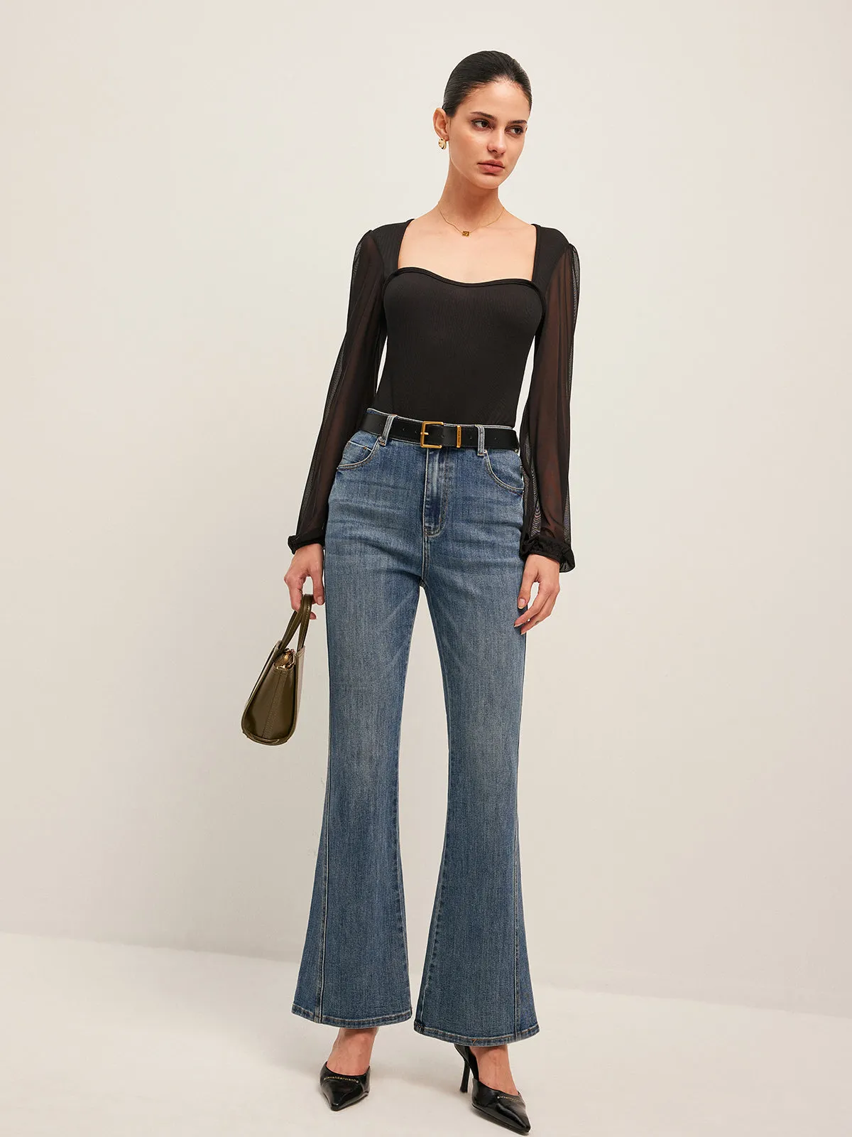 Flared Mid-Waisted Jeans sold by COMMENSE product image thumbnail 4