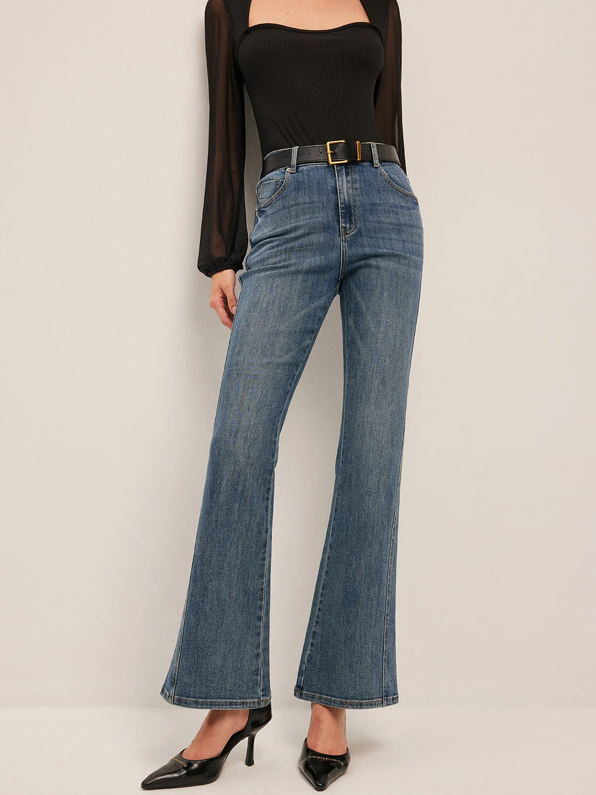 Flared Mid-Waisted Jeans sold by COMMENSE product image thumbnail 5