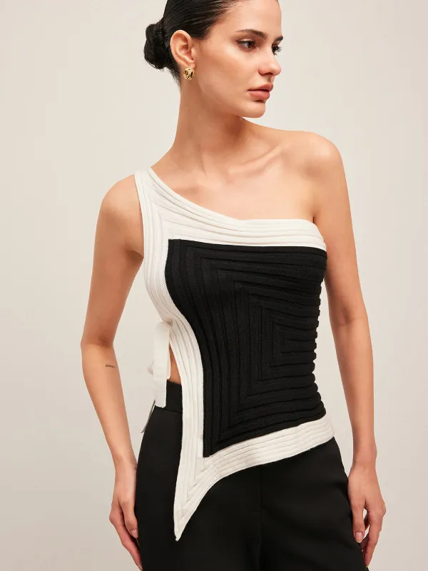 Asymmetrical Ribbed Side Tie Top sold by COMMENSE