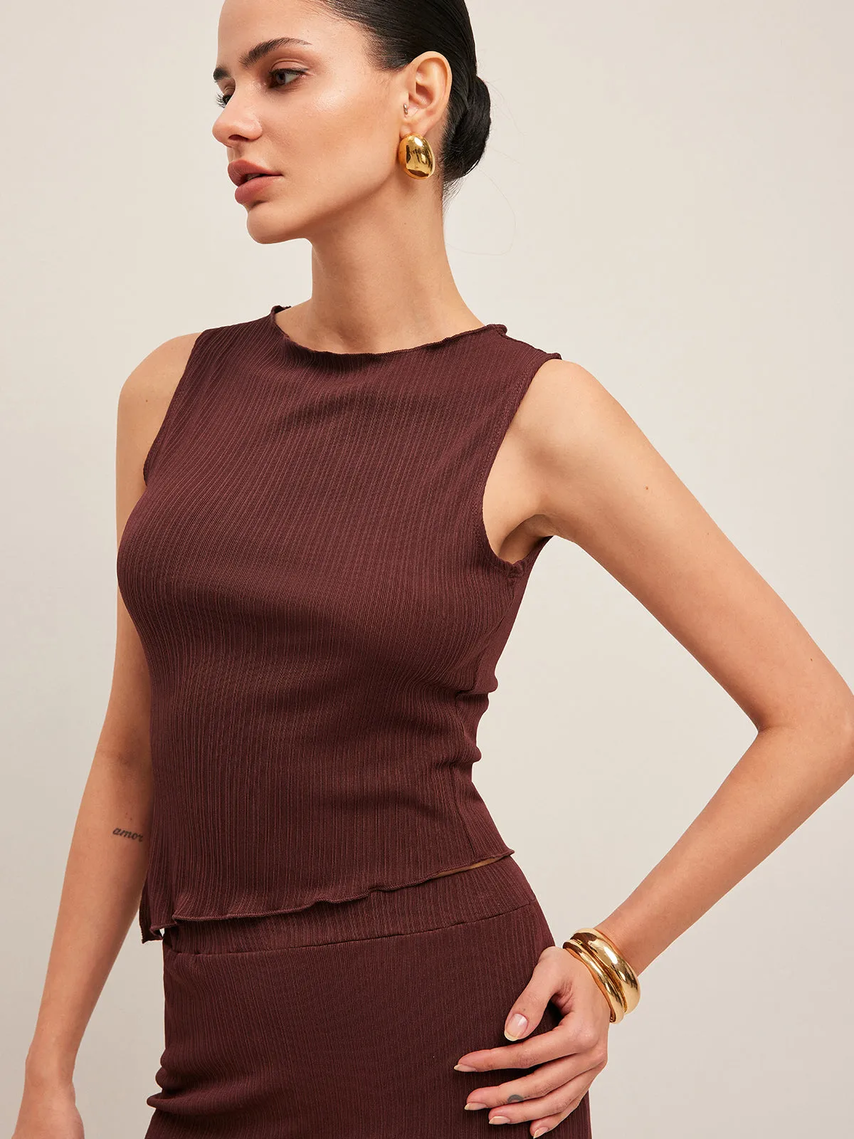 Asymmetrical Hem Ribbed Skirt Set sold by COMMENSE product image thumbnail 3