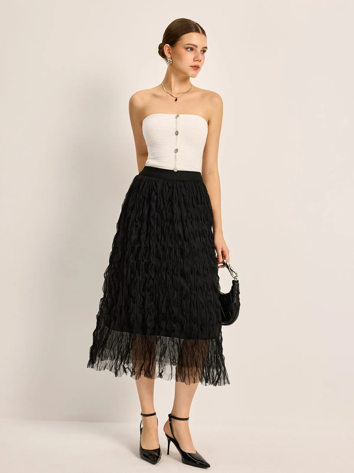 Pleated Tulle Midi Skirt sold by COMMENSE product image thumbnail 3