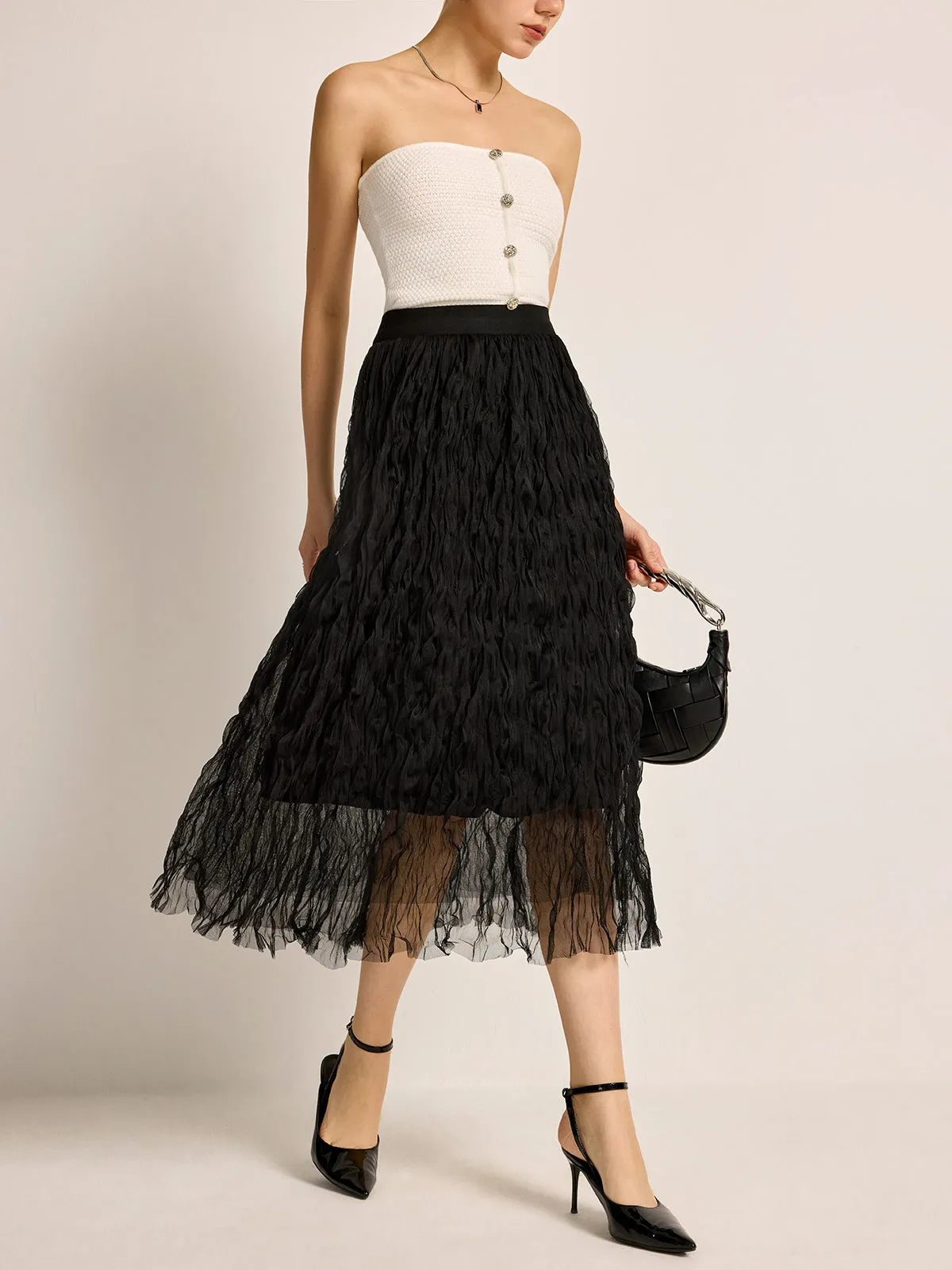 Pleated Tulle Midi Skirt sold by COMMENSE product image thumbnail 2