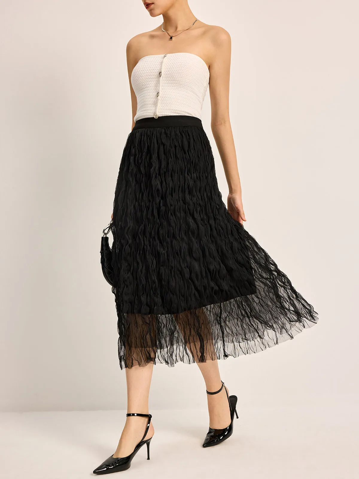 Pleated Tulle Midi Skirt sold by COMMENSE product image thumbnail 4