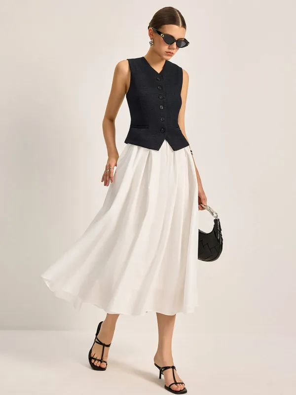 Button Detail Sleeveless Vest sold by COMMENSE