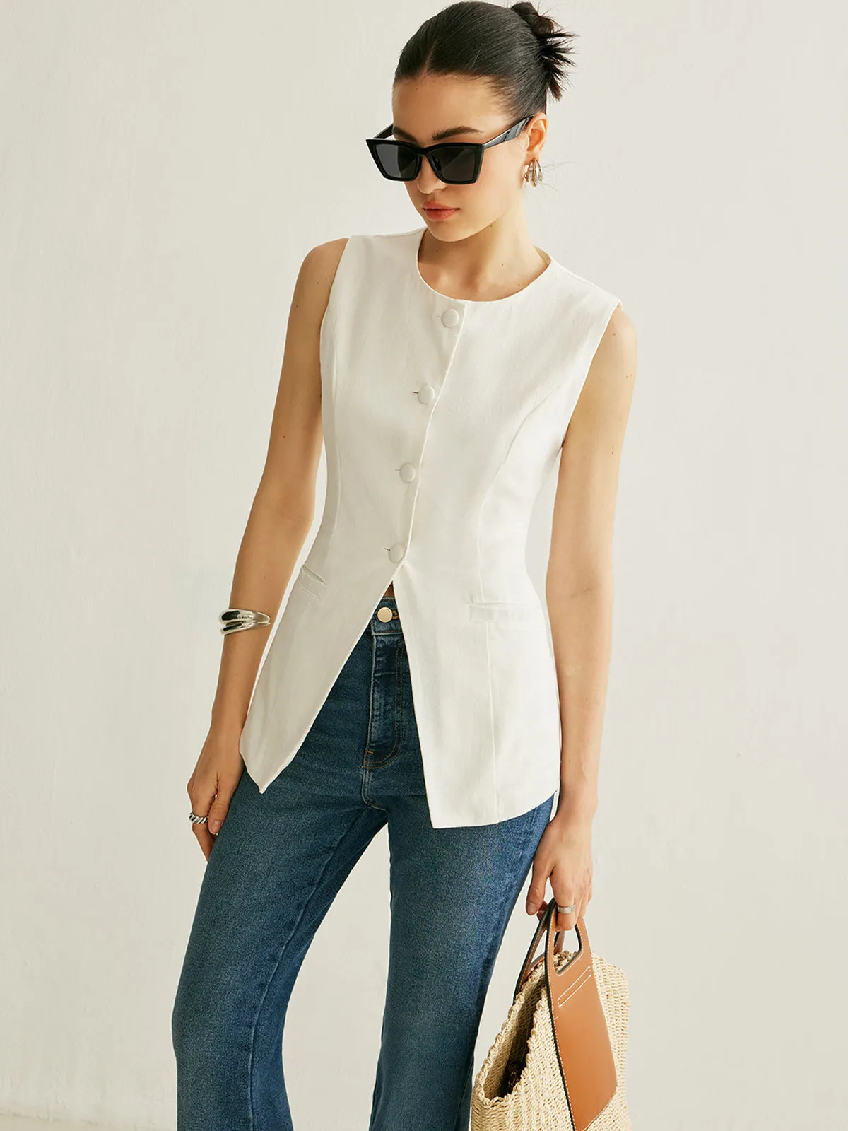 Button Detail Sleeveless Vest sold by COMMENSE product image thumbnail 2
