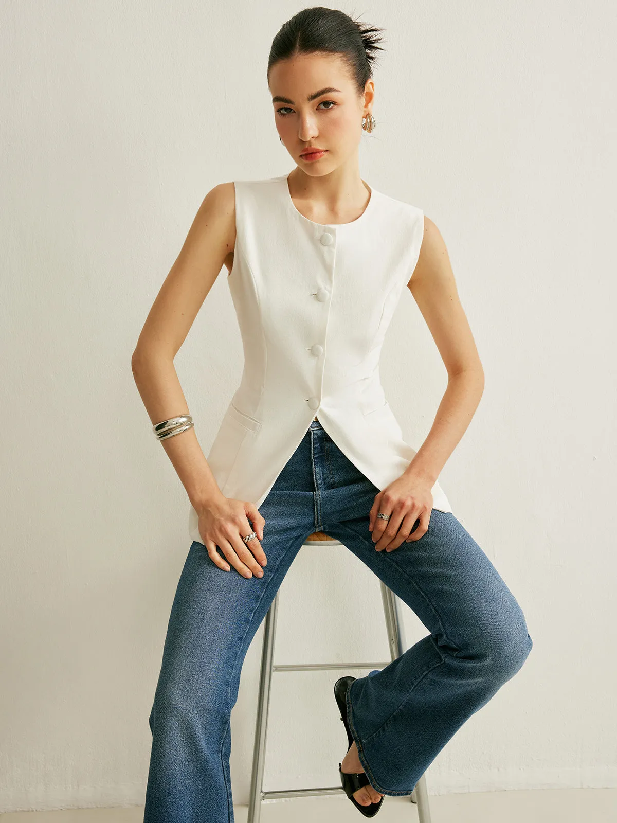 Button Detail Sleeveless Vest sold by COMMENSE product image thumbnail 4