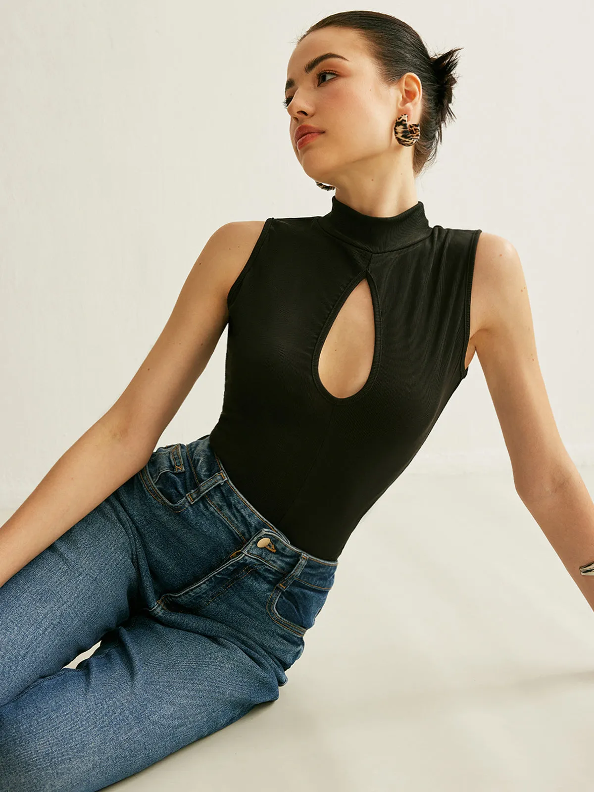 Keyhole Mock Neck Top sold by COMMENSE