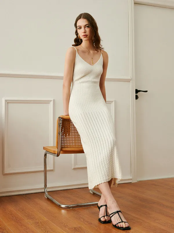 Ribbed Spaghetti Strap Knit Dress sold by COMMENSE