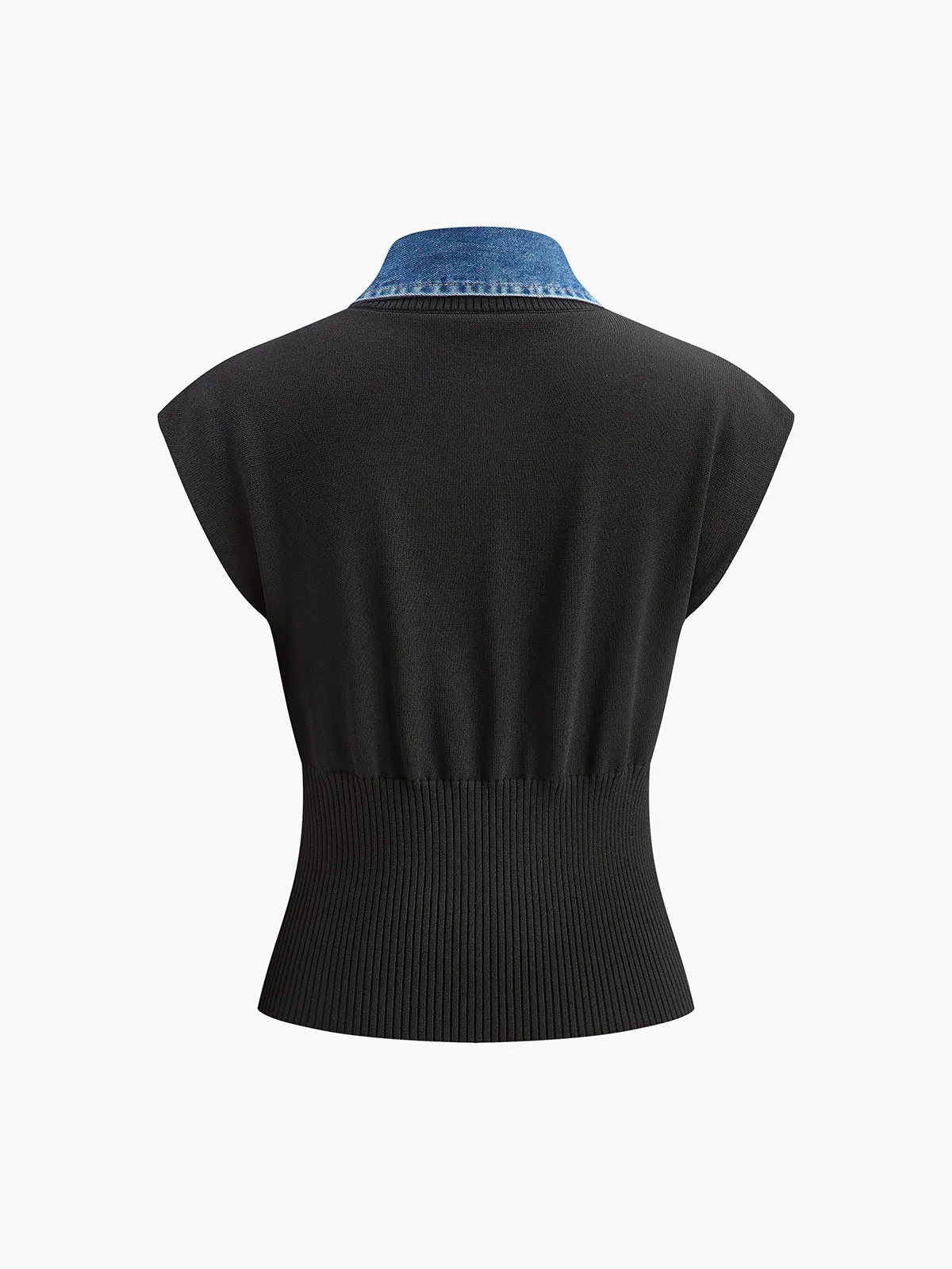 Denim Collar Ribbed Knit Top sold by COMMENSE product image thumbnail 2