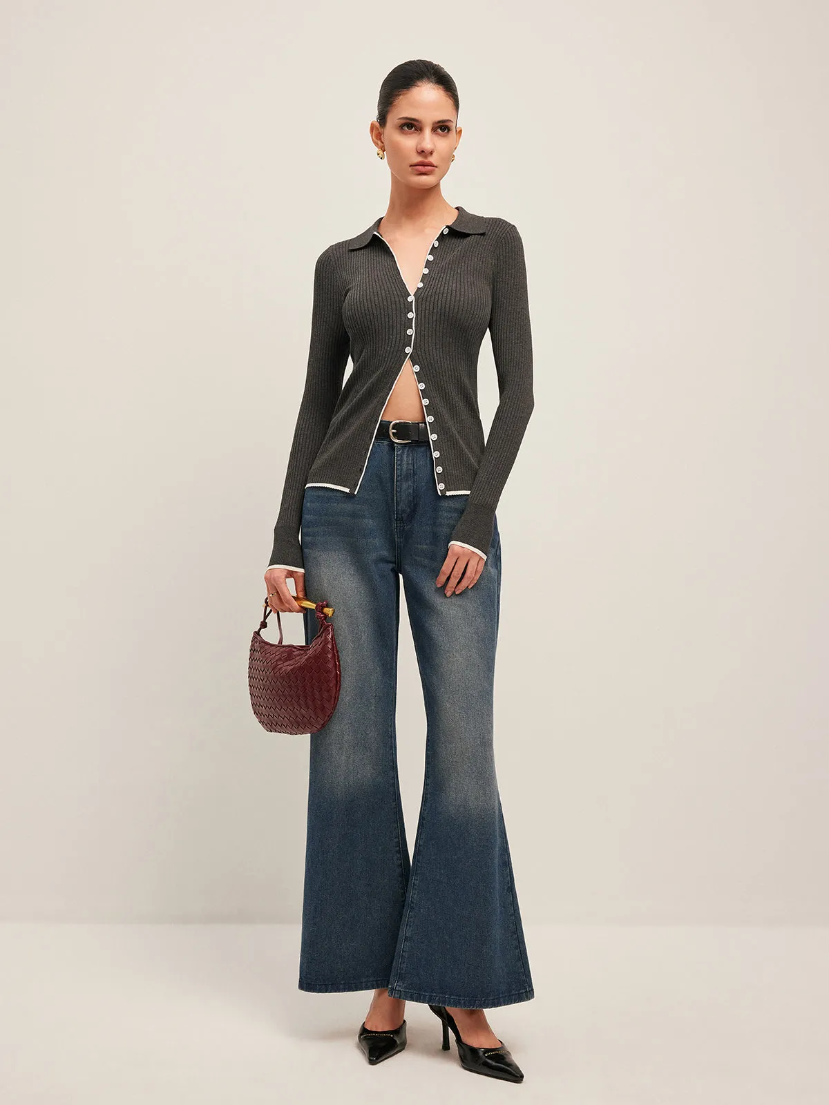 Ribbed Button-Front Cropped Cardigan sold by COMMENSE product image thumbnail 2