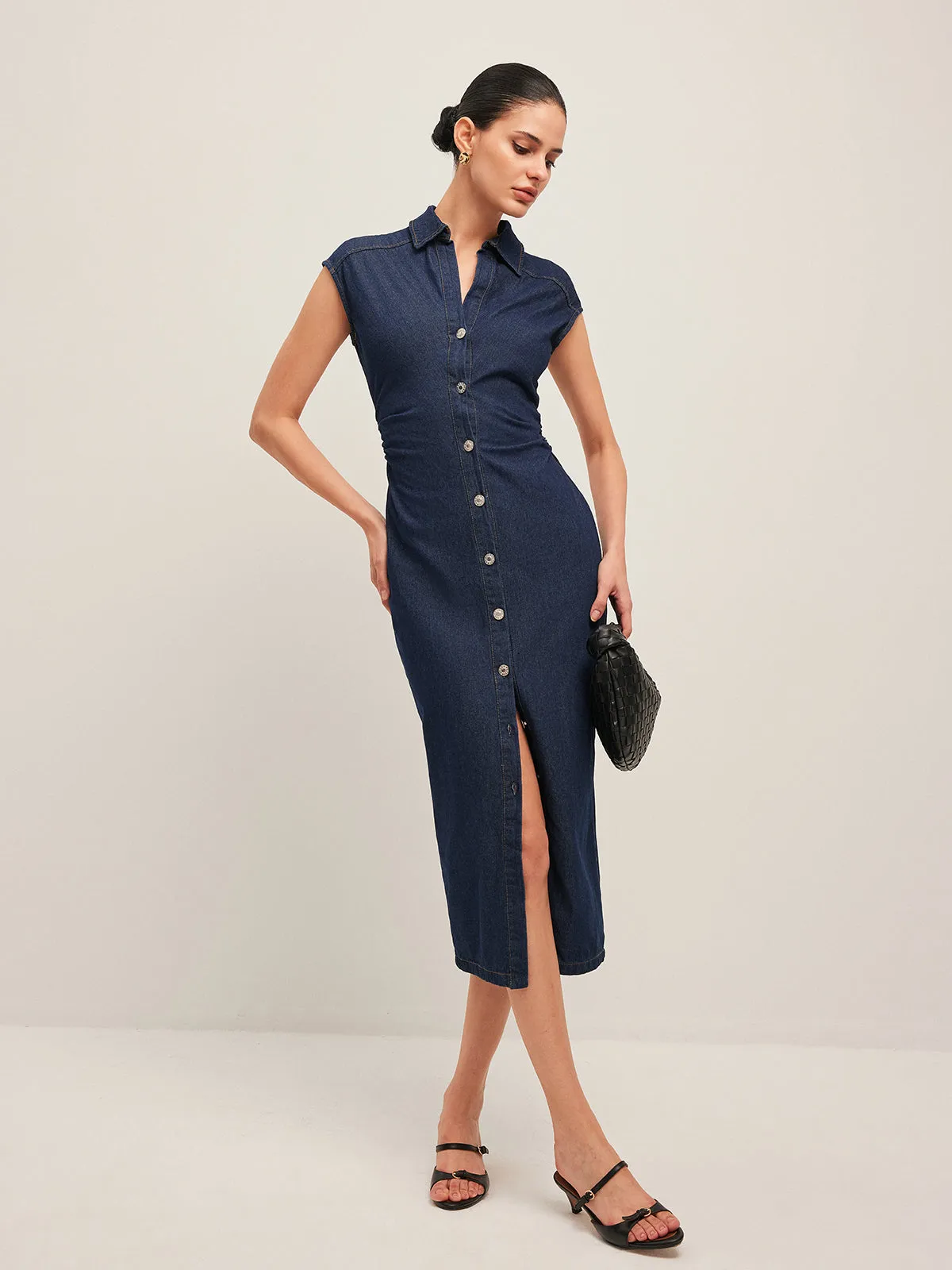 V-Neck Sleeveless Button Denim Dress sold by COMMENSE