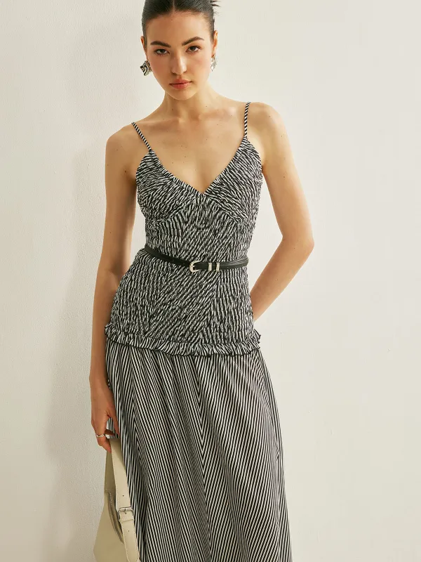 Shirred V-Neck Sleeveless Pleated Dress sold by COMMENSE