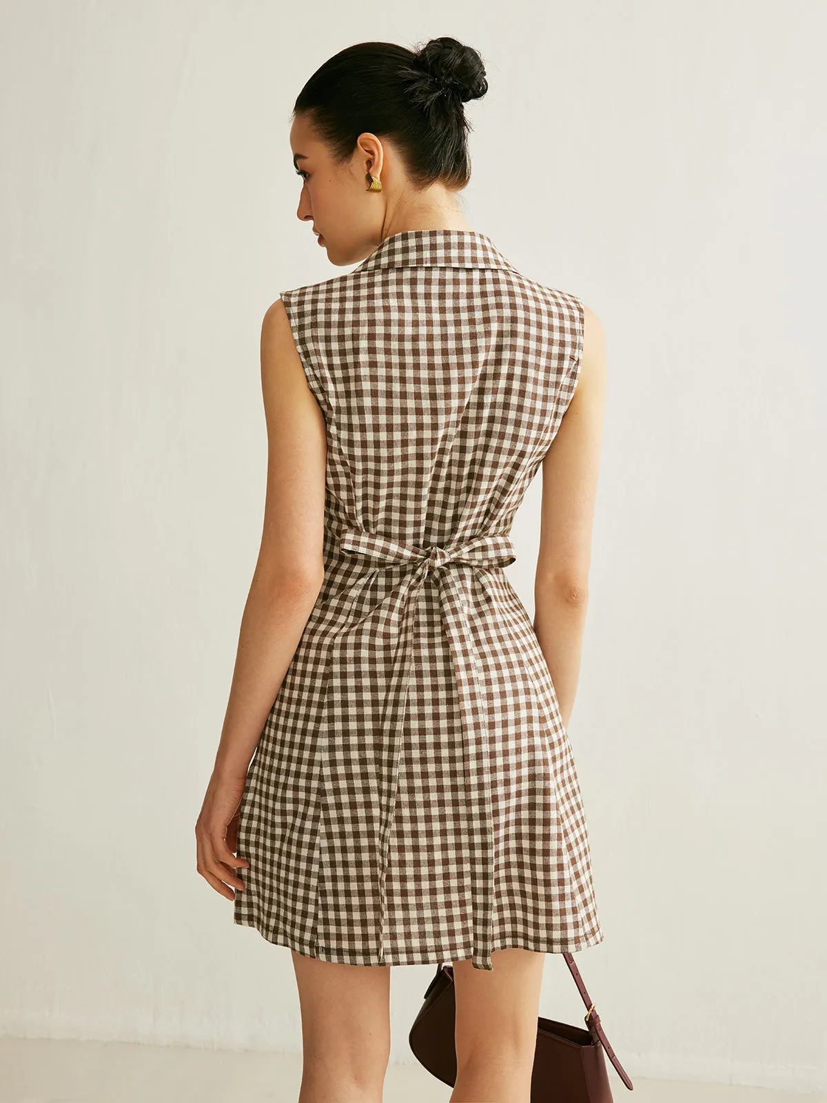 Checkerboard Pockets Tied Back Dress sold by COMMENSE product image thumbnail 5