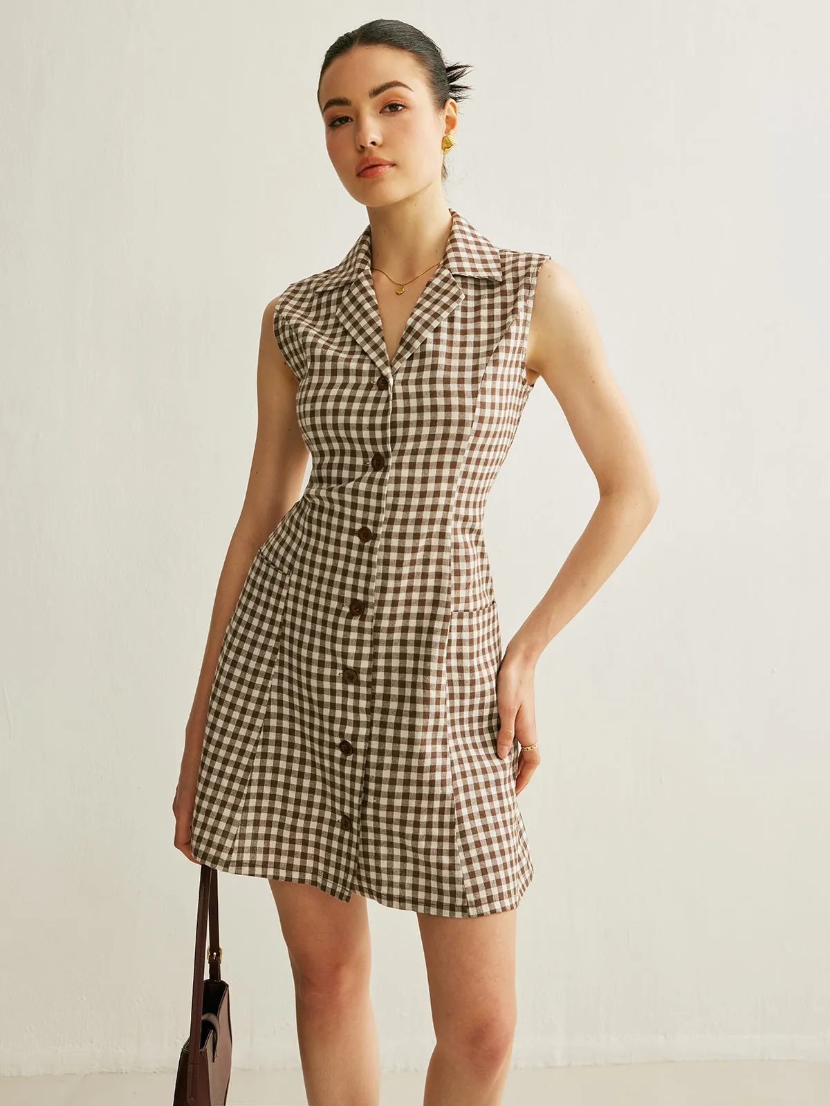 Checkerboard Pockets Tied Back Dress sold by COMMENSE