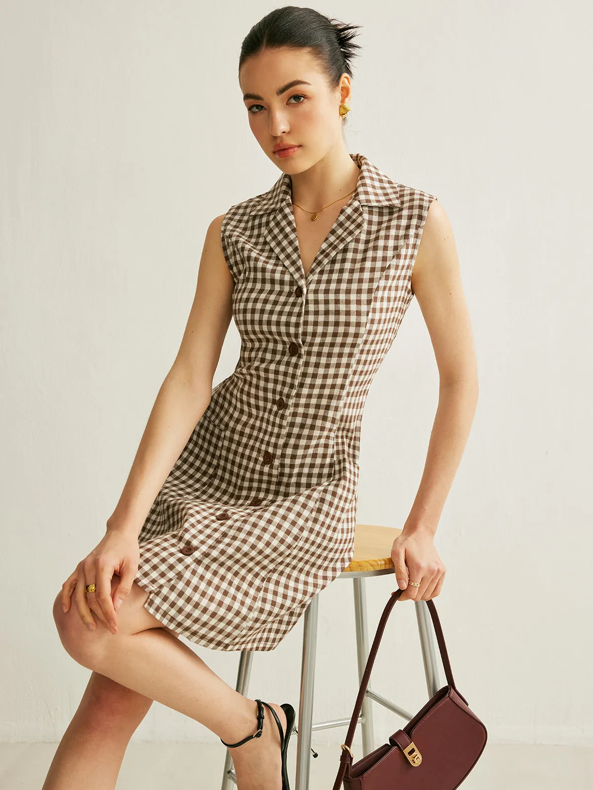 Checkerboard Pockets Tied Back Dress sold by COMMENSE product image thumbnail 3