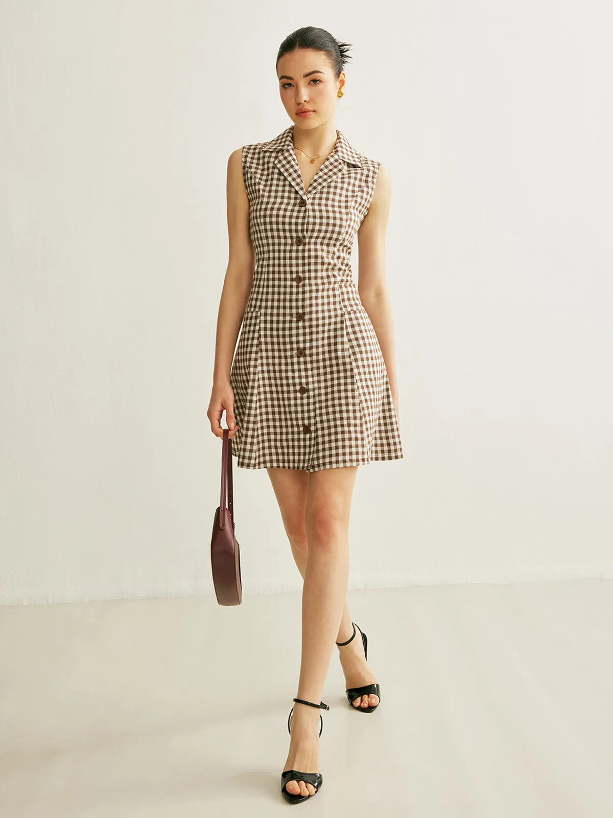 Checkerboard Pockets Tied Back Dress sold by COMMENSE product image thumbnail 4