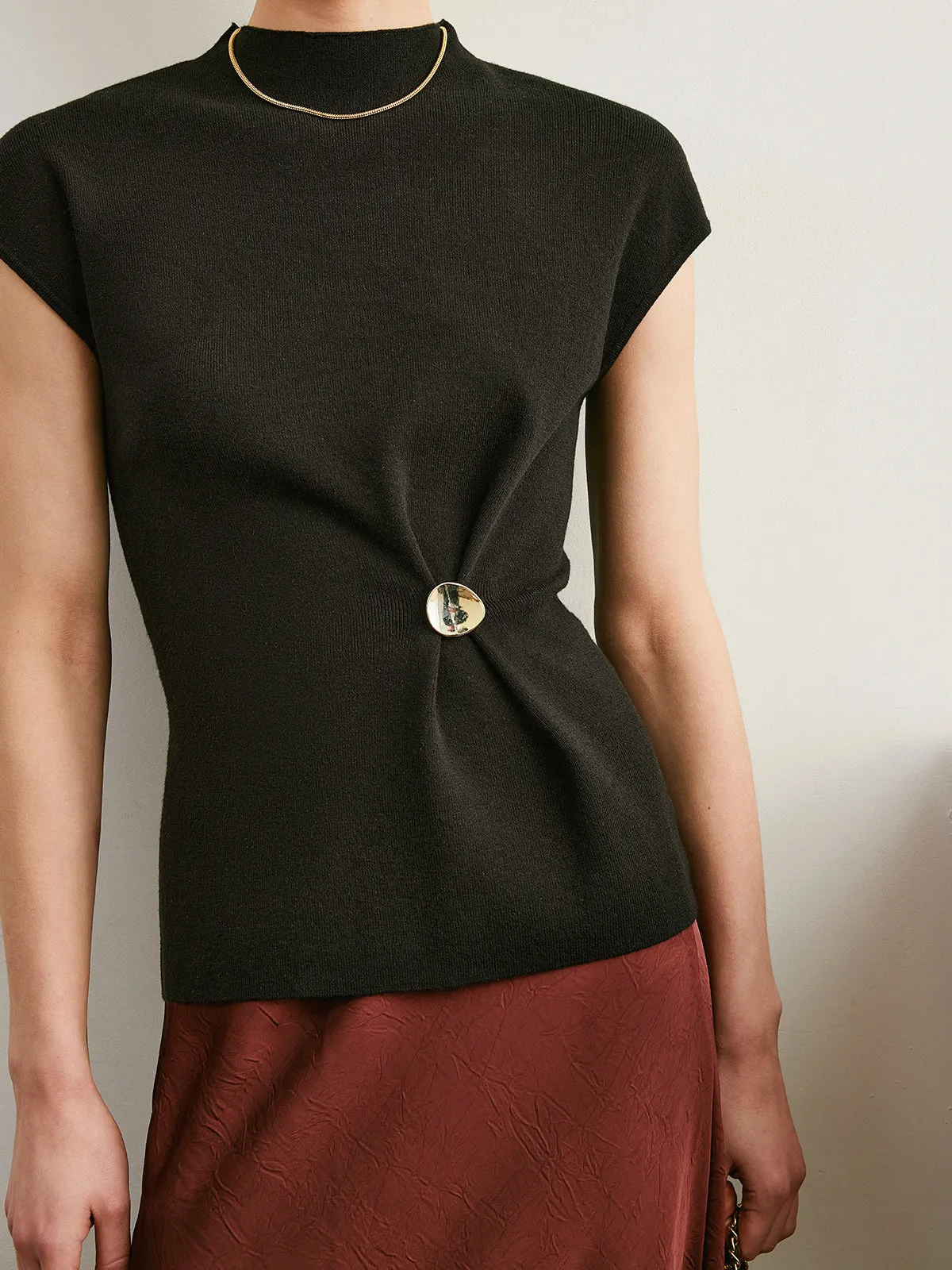 Cap Sleeve Knit Top With Keyhole Back sold by COMMENSE product image thumbnail 4