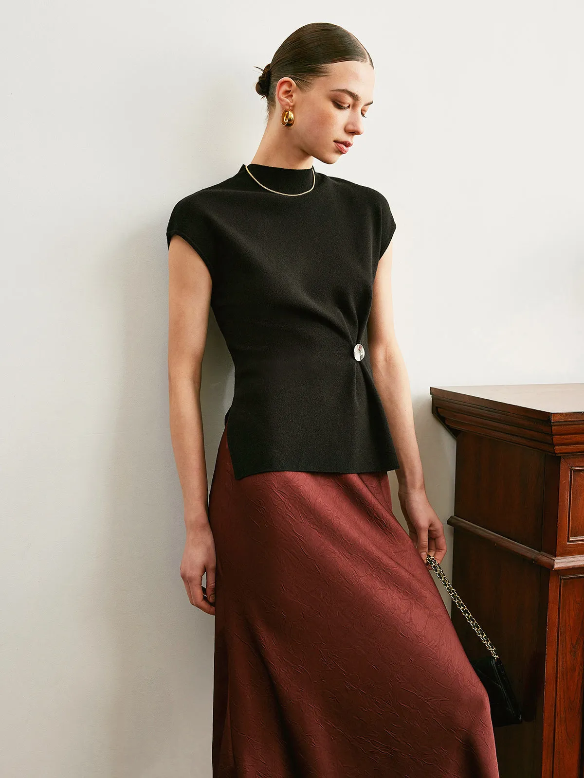 Cap Sleeve Knit Top With Keyhole Back sold by COMMENSE