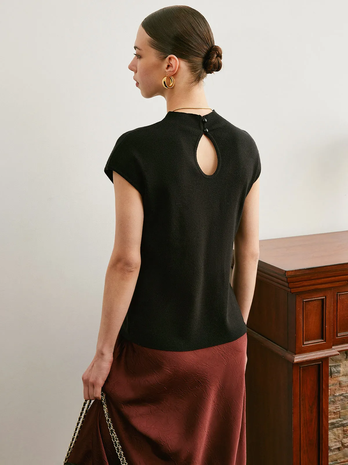 Cap Sleeve Knit Top With Keyhole Back sold by COMMENSE product image thumbnail 3