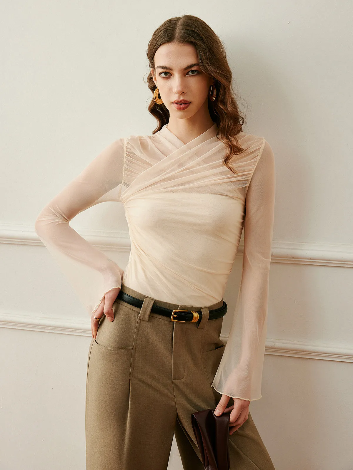 Cross-Wrap Semi-Sheer Top sold by COMMENSE product image thumbnail 4