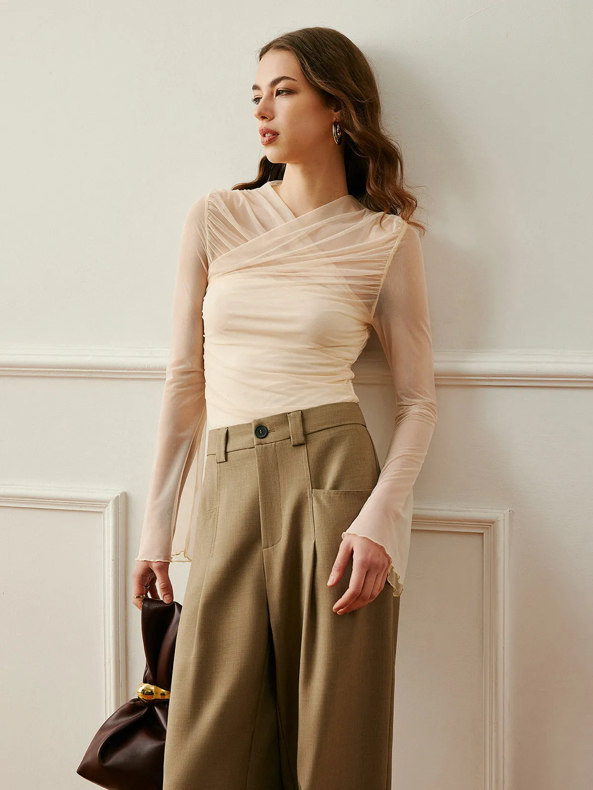 Cross-Wrap Semi-Sheer Top sold by COMMENSE