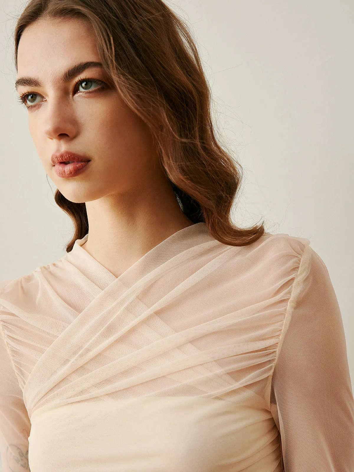 Cross-Wrap Semi-Sheer Top sold by COMMENSE product image thumbnail 5