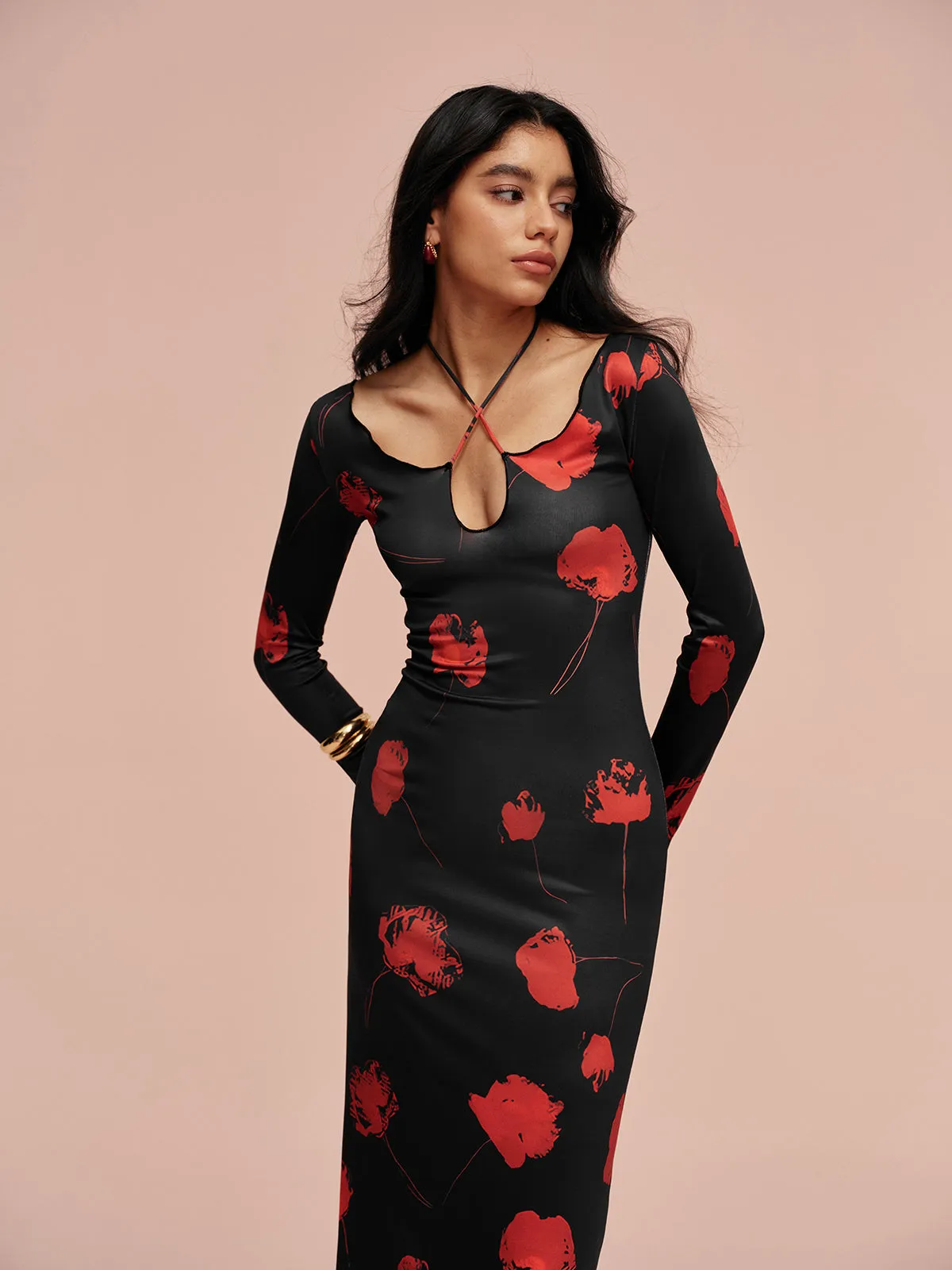Tie Neck Printed Floral Dress sold by COMMENSE product image thumbnail 2