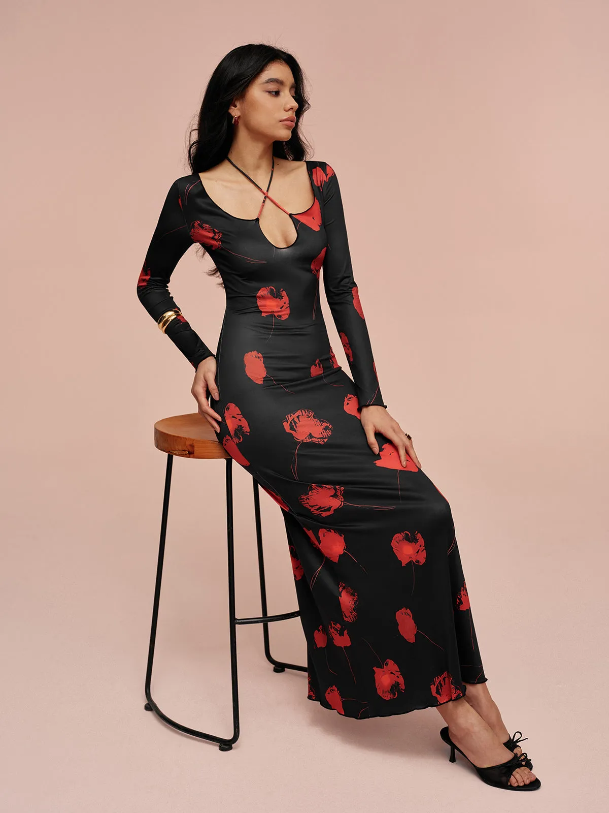 Tie Neck Printed Floral Dress sold by COMMENSE