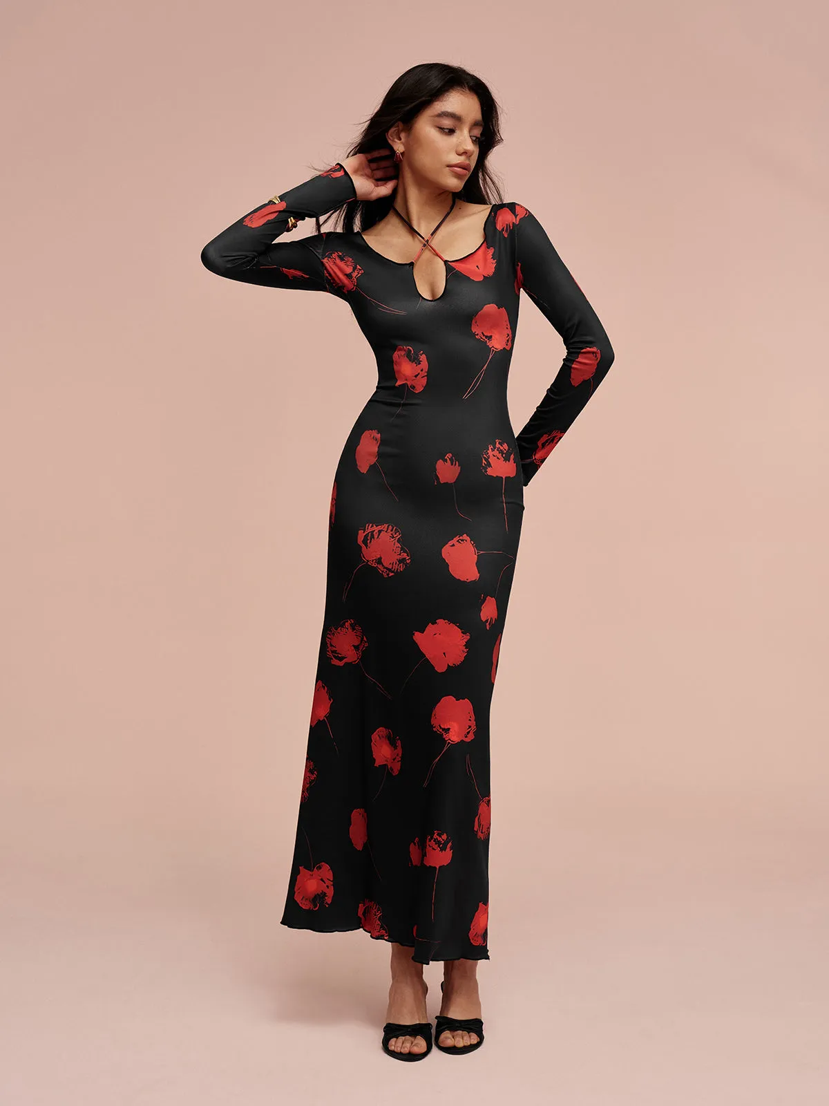 Tie Neck Printed Floral Dress sold by COMMENSE product image thumbnail 5