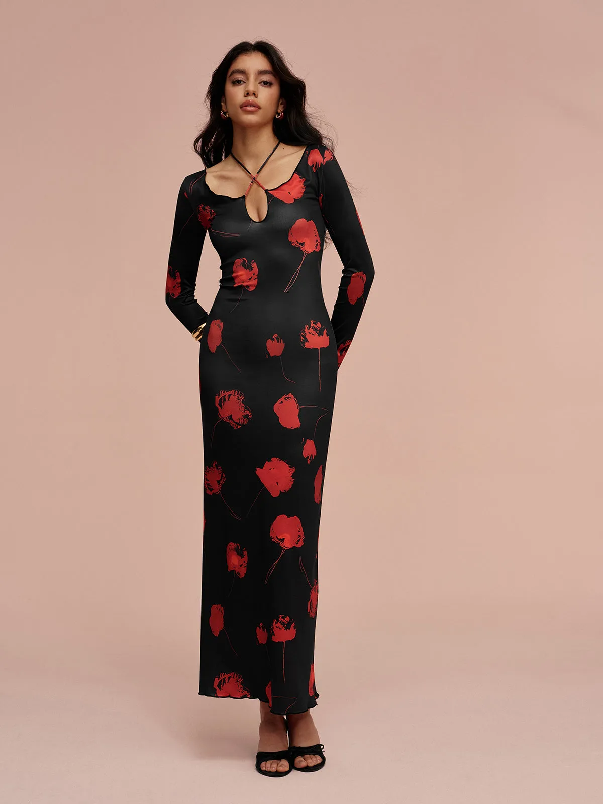 Tie Neck Printed Floral Dress sold by COMMENSE product image thumbnail 4