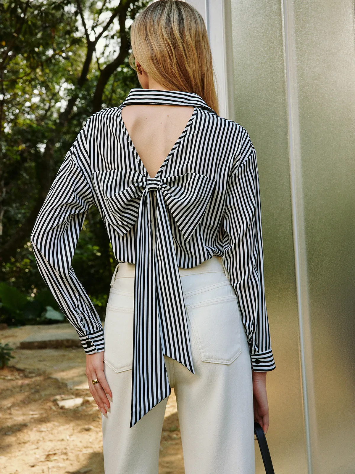 Stripe Backless Bow Shirt sold by COMMENSE product image thumbnail 2