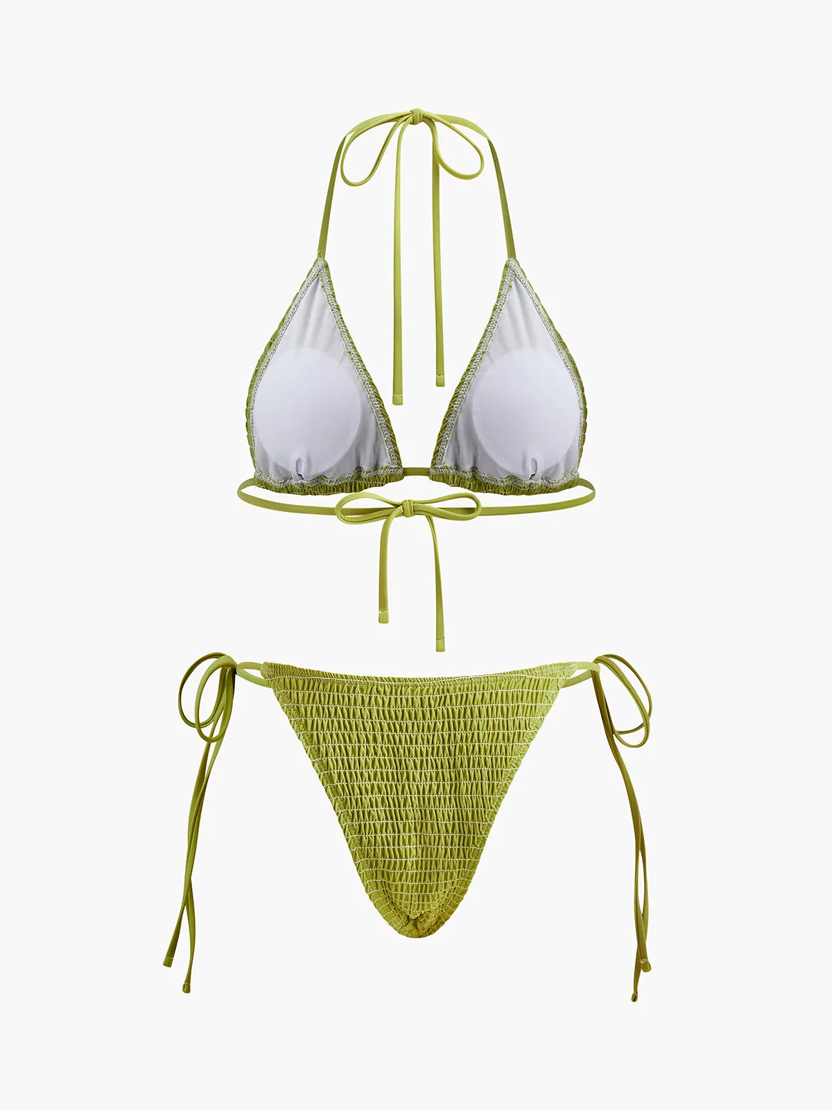 Smocked Triangle Bikini With Tie Straps sold by COMMENSE product image thumbnail 2