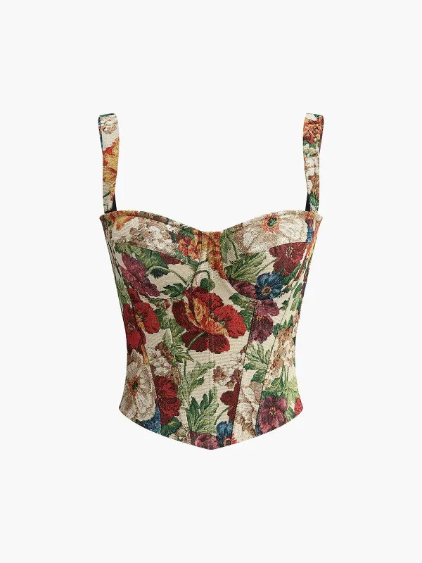 Floral Print Sweetheart Corset sold by COMMENSE